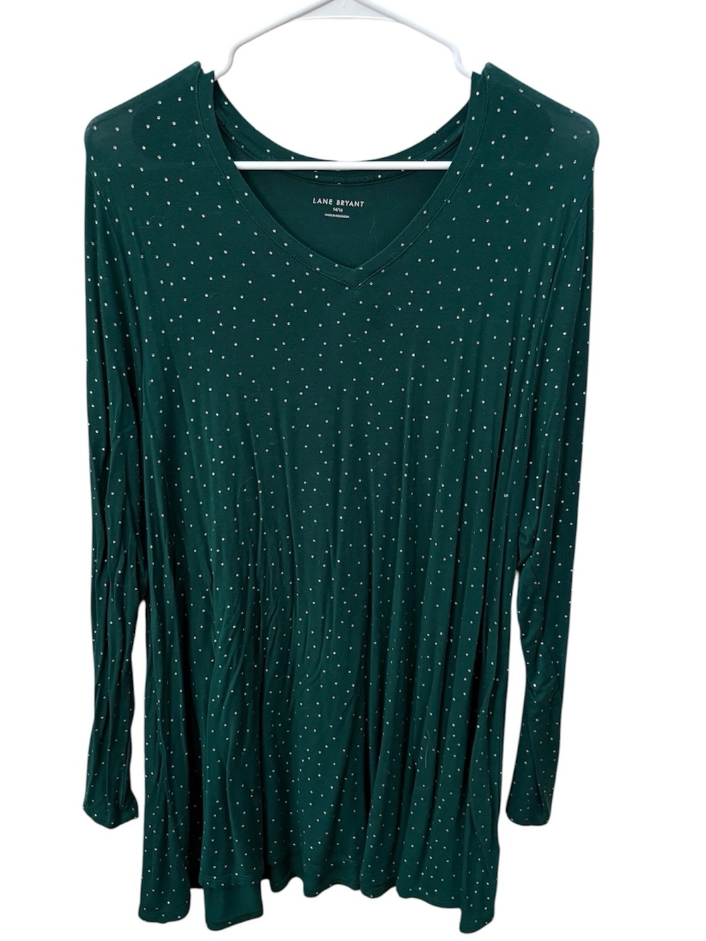 Lane Bryant Green Polka Dot Tunic Top 14/16